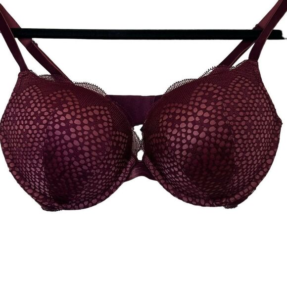 Victoria's Secret Very Sexy Push-Up Bra Size 36D Underwire Red Burgundy Lace - Picture 1 of 14